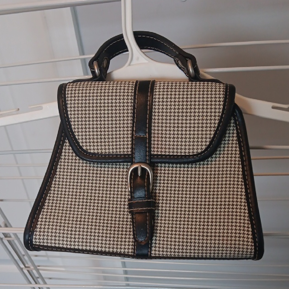 Chic Houndstooth Handbag with Black Trim vintage Esprit - Picture 1 of 3